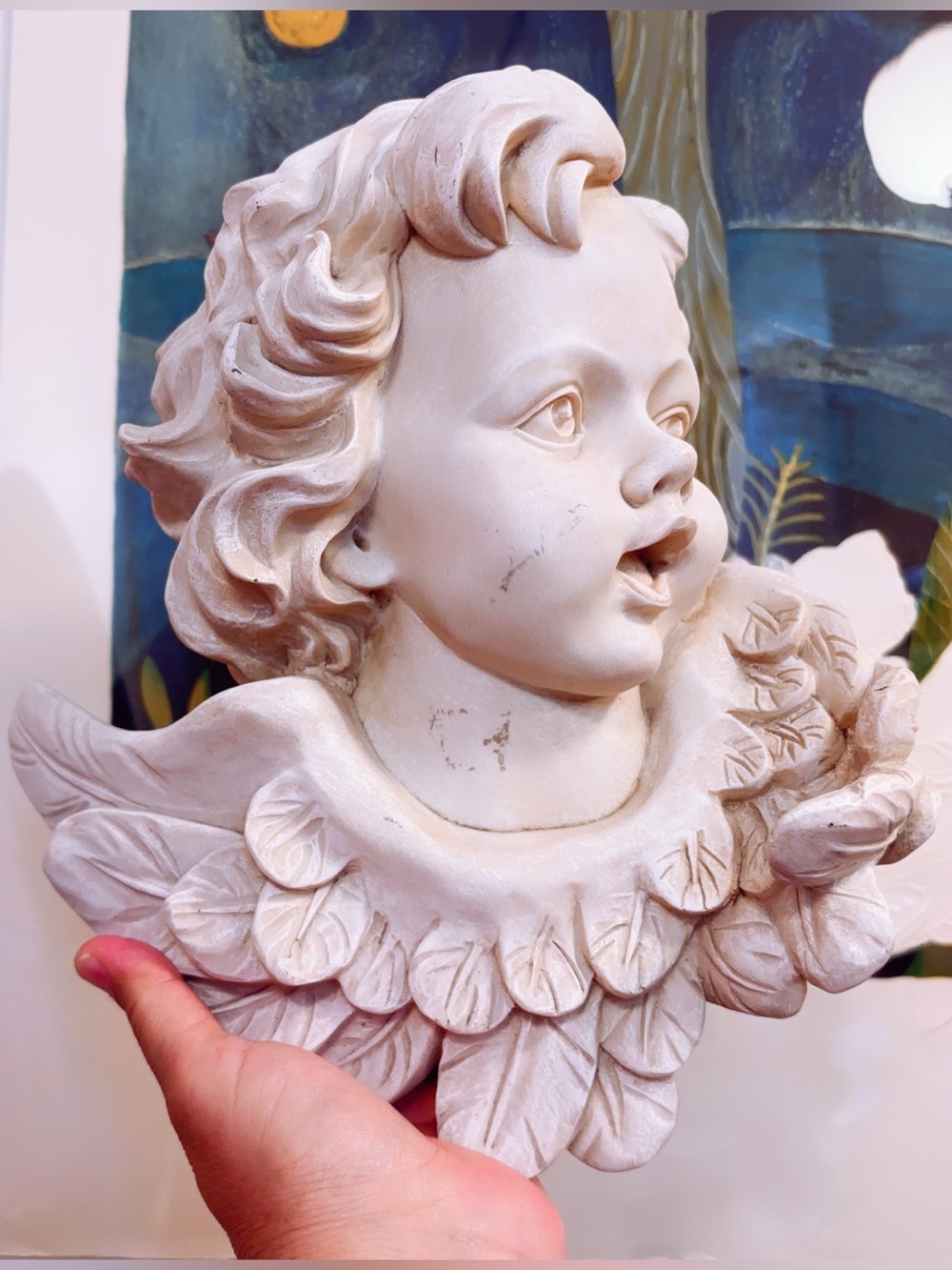 Angel Cherub Wall Sculpture in White